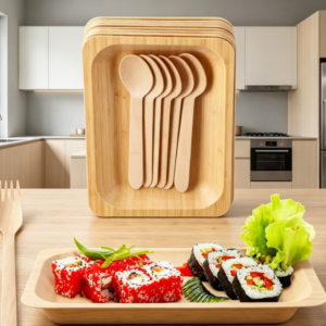 Bamboo And Palm Leaf Tableware Set (Ideal For Parties & Classroom Activities)