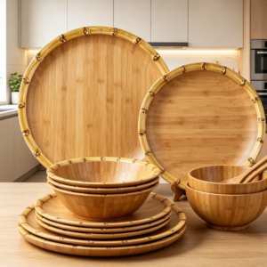 Outdoor Bamboo Fiber Tableware Set (Plates And Bowls For Group Dining)
