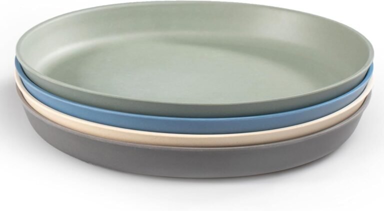 Bamboo plates, 4-piece set, children's cutlery, dishwasher safe melamine cutlery (blue, green, gray, and beige, lids not included)