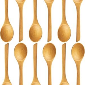 12-piece long bamboo spoon set, 8.5-inch wooden spoons, suitable for soup, ramen, cereal, and rice, reusable, eco-friendly bamboo spoons, Japanese kitchen cutlery