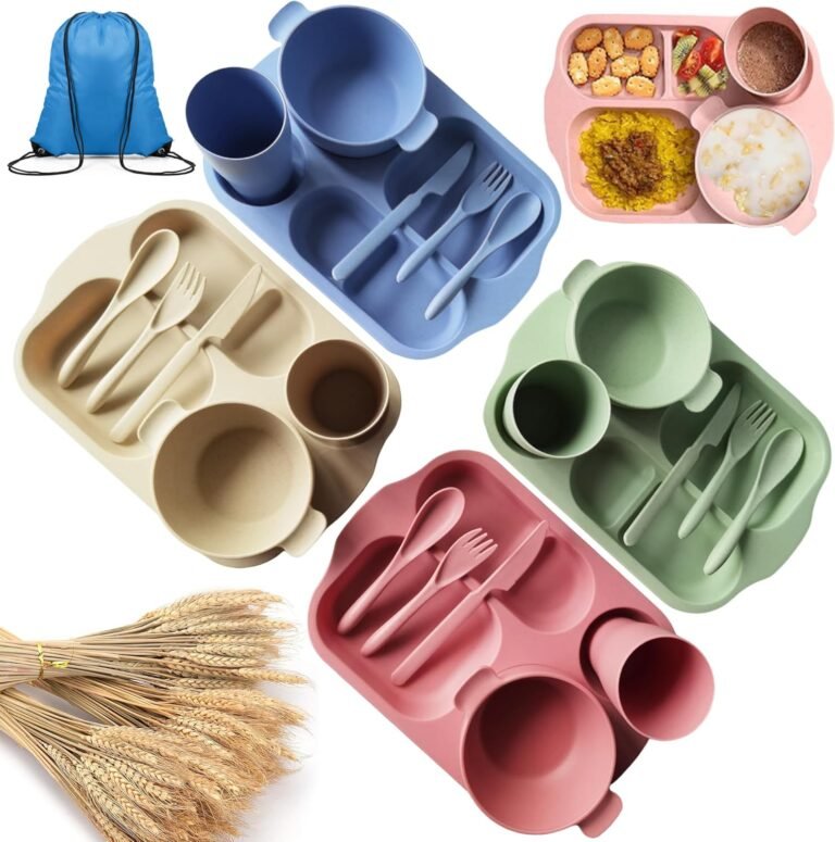 25-piece wheat straw cutlery set, BPA-free, lightweight bowls, reusable plates, microwave and dishwasher safe, cups, portable spoons, cutlery, suitable for children, adults, family, school, office, picnics, and travel