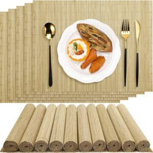 12-piece bamboo placemat set, 15.8 x 12-inch sushi placemat, Roll-up rattan placemat, washable, heat-resistant, suitable for dinner, kitchen, wedding parties (natural color).