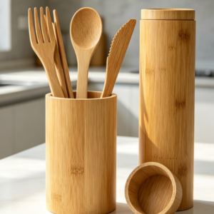 Portable Bamboo Travel Cutlery Set (Reusable, In A Wooden Case)