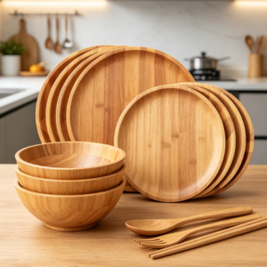 Natural Acacia Wood Tableware Set For Four